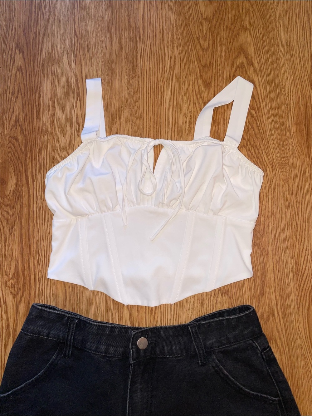 Kendall & Kylie White Smocked Cropped Tank